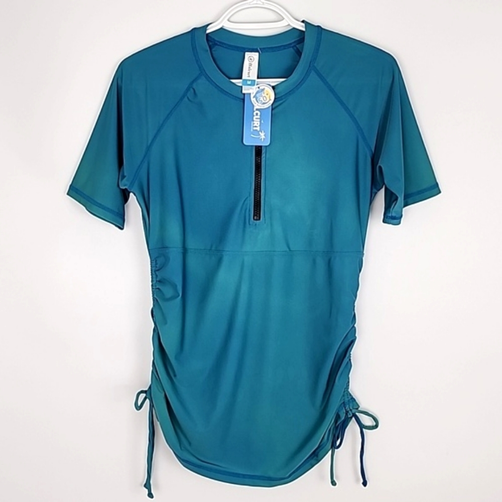 Halcurt Women's Blue Loose Fit Sun Shirt UPF 50+ Side Ties Front Zip Size M